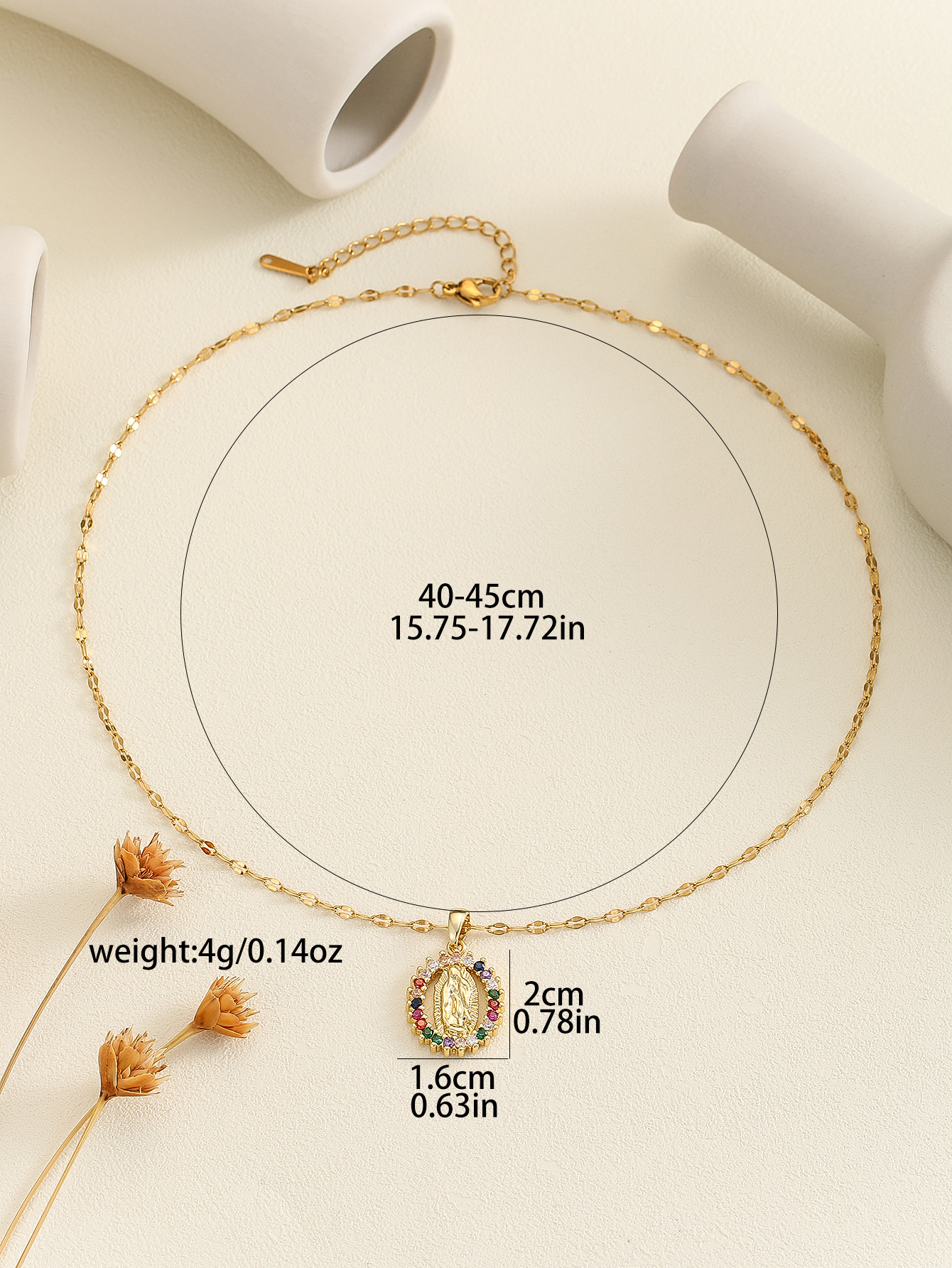 12g Weight Copper Pendant Material Zircon Inlay Material Pendant Necklace Classification Copper Chain Material 1 Piece Quantity Holiday, Daily Occasion Copper Material Human, Virgin Mary, Oval Pattern Women's Gender Inlay Design IG Style Style Copper Inlay Human Virgin Mary Oval Zircon Pendant Necklace 32