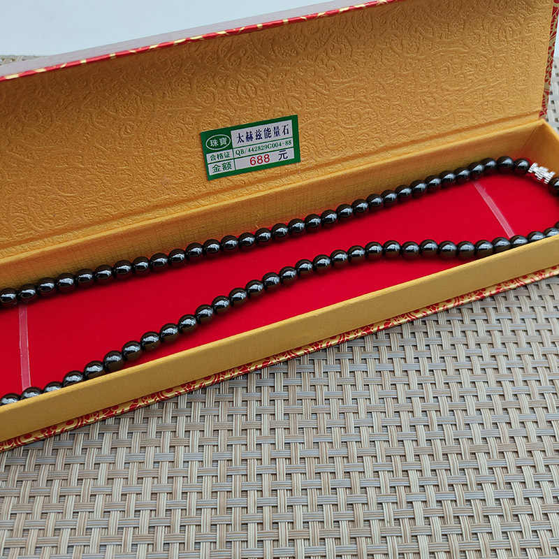 Black gallstone round bead magnetic therapy necklace 45cm long live drainage will sell company gifts foreign trade popular jewelry wholesale