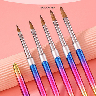 Spot Manufacturers Wholesale 5 New Mink Hair Crystal Pen Colorful Metal Rod Manicure Mink Brush Set