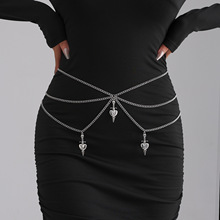 欧美跨境饰品万圣节嘻哈骷髅头爱心匕首吊坠腰链时尚多层腰带装饰