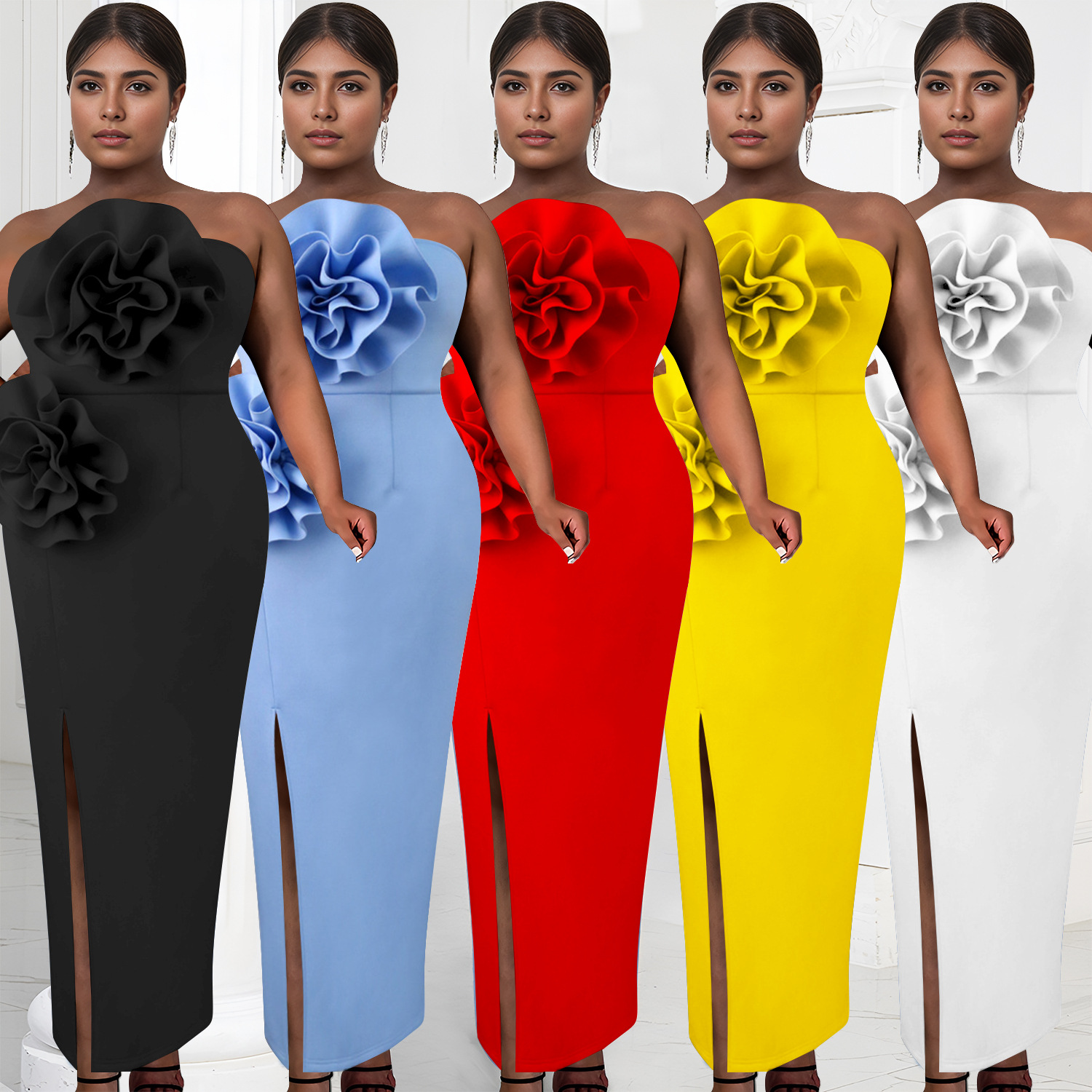 C7039 Aliexpress transfronterizo Amazon estación independiente de moda europea y americana ropa de mujer sin mangas de color sólido vestido de bifurcación nuevo