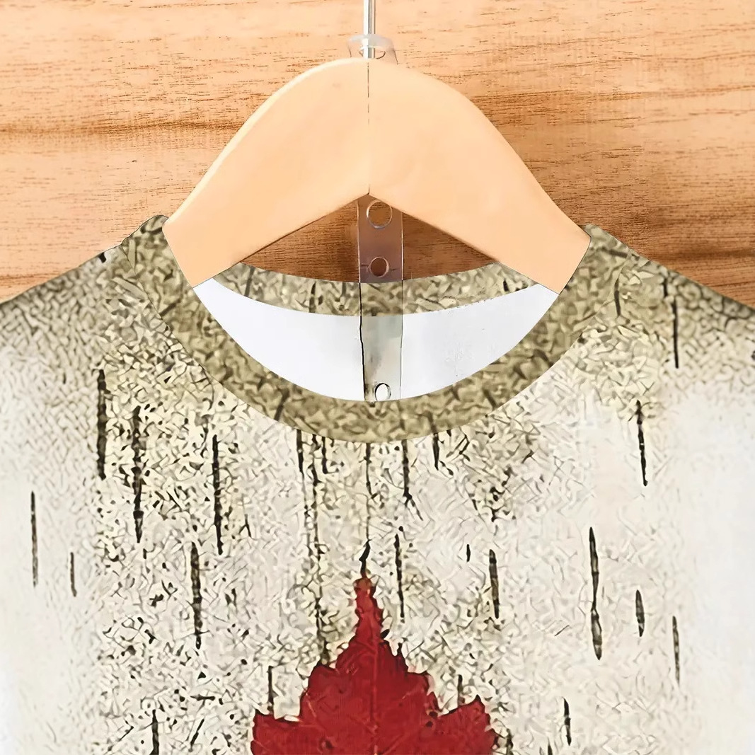 Camiseta de cuello redondo de manga corta transpirable de malla suelta de la calle principal con estampado 3D de hoja de arce de color de contraste abstracto retro de la calle principal para hombres