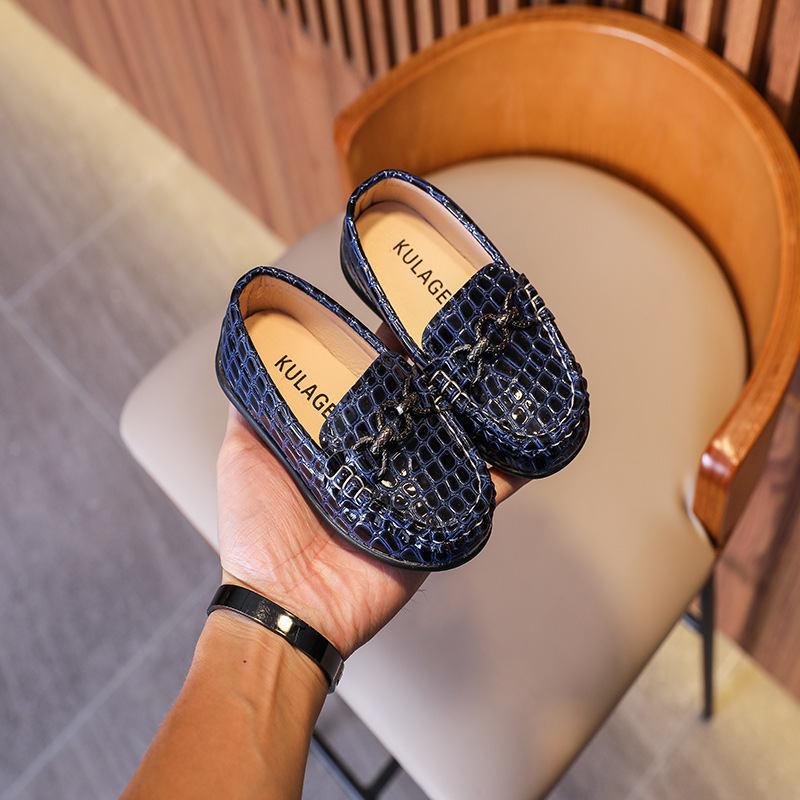 English style bean with hooded feet boys, leather formal small medium-sized children, and one foot loafers for_voghion.com