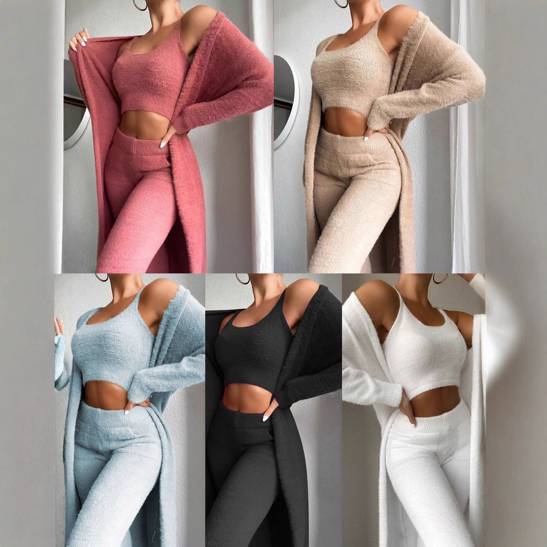 2023 Европейский и американский новый сексуальный плюшевый короткий жилет с V-образным вырезом, брюки, костюм-тройка, Женский Повседневный