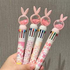 可愛流沙櫻花兔粉粉少女心十色圓珠筆學生兔子高顏值圓珠筆ins風