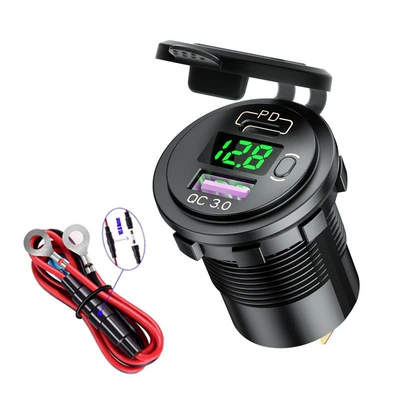 Qc3.0 Car USB Charger — Mobil şarj cihazları - qc30pd-fast-chargeonoff-keydigital-display-green06m-cable