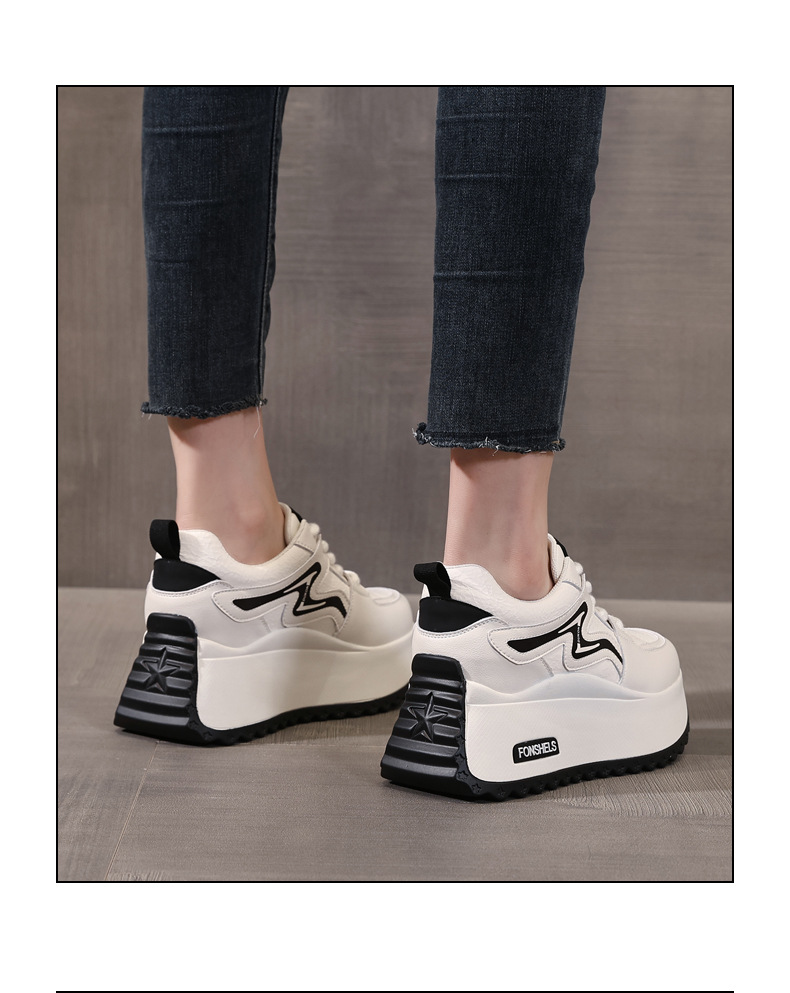 Giày sneaker nữ đế dày tăng chiều cao, phong cách thể thao trắng đa năng — Cơm trắng mơ chi tiết 16