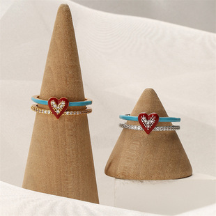 Fashion Heart Shape Copper Enamel Inlay Zircon Open Ring 1 Piece