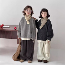 2025冬季新款韩版儿童假两件加绒卫衣男童特种面料拼色保暖上衣潮