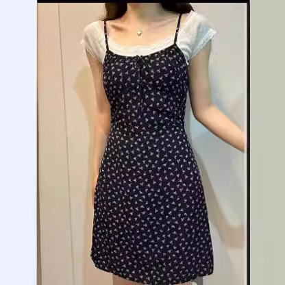 BM Style Chest Front Lace-Up Rose Flower Floral Sling dress Women's Bm Slim-Fit Slimming Midi Dress Plus Long Dress