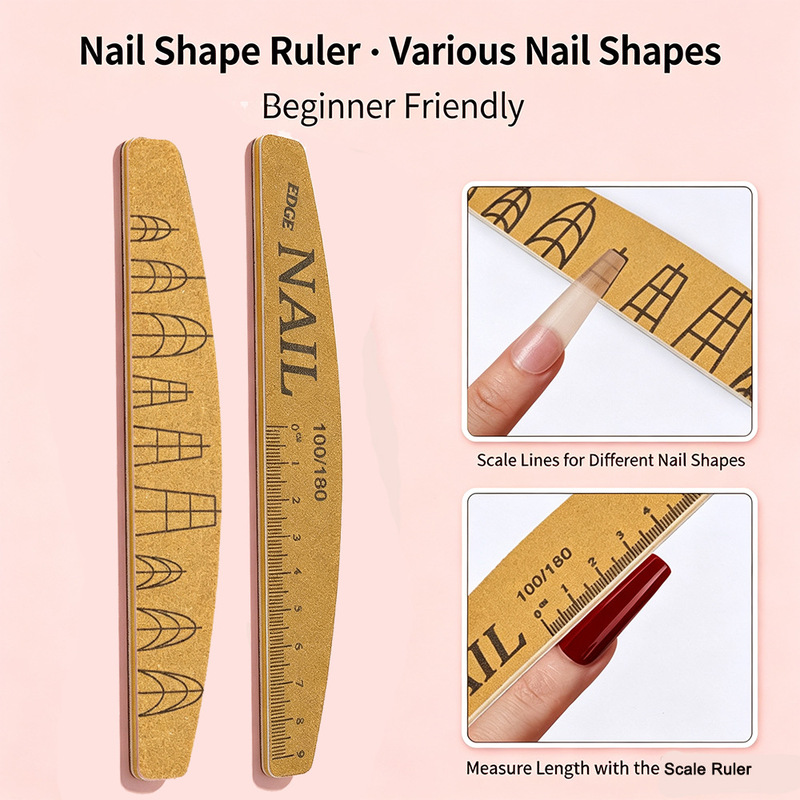 Nail file with scale markings, double-sided sanding strip, curved crescent-shaped nail file for quick nail removal and shaping Nail file with scale markings, double-sided sanding strip, curved crescent-shaped nail file for quick nail removal and shaping