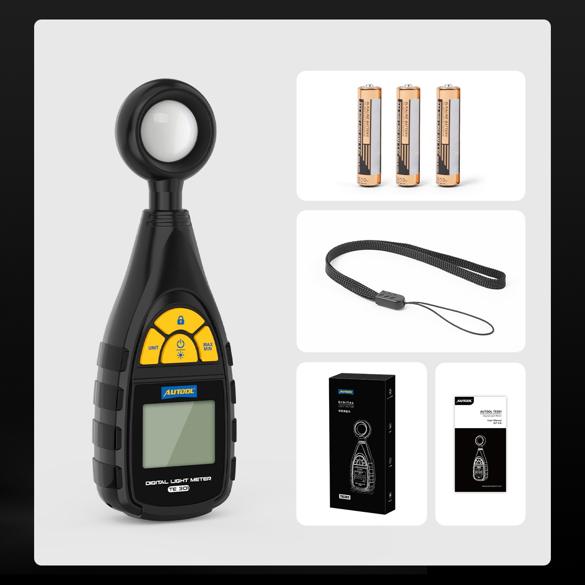 AUTOOLTE301 Medidor de iluminancia digital Medidor de luz Medidor de medición de luminosidad de prueba de iluminación de automóviles