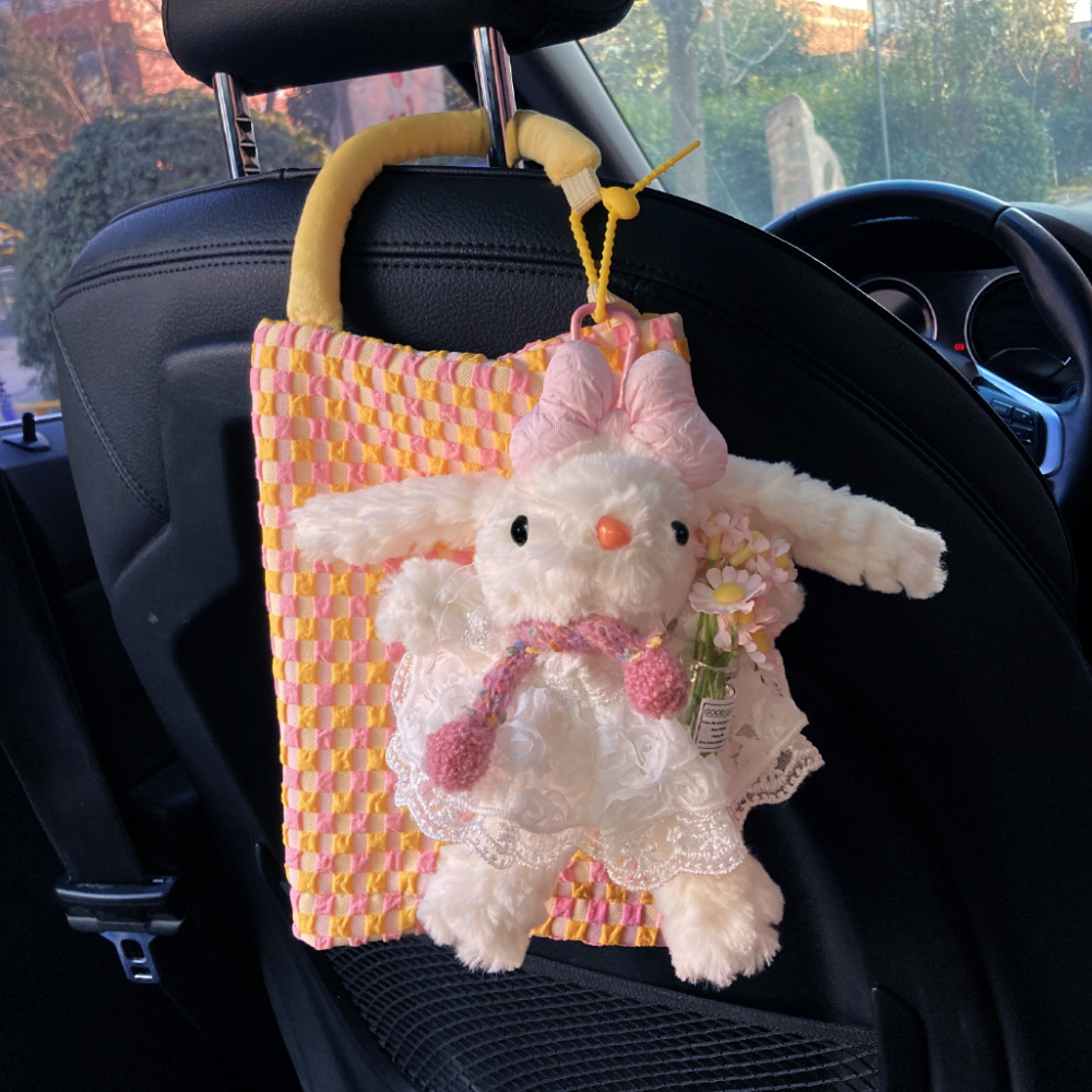 Lindo conejo, toalla de papel de coche, bolsa colgante, caja de cartón para coche, asiento interior, almacenamiento 2025, nueva muñeca colgante image 10