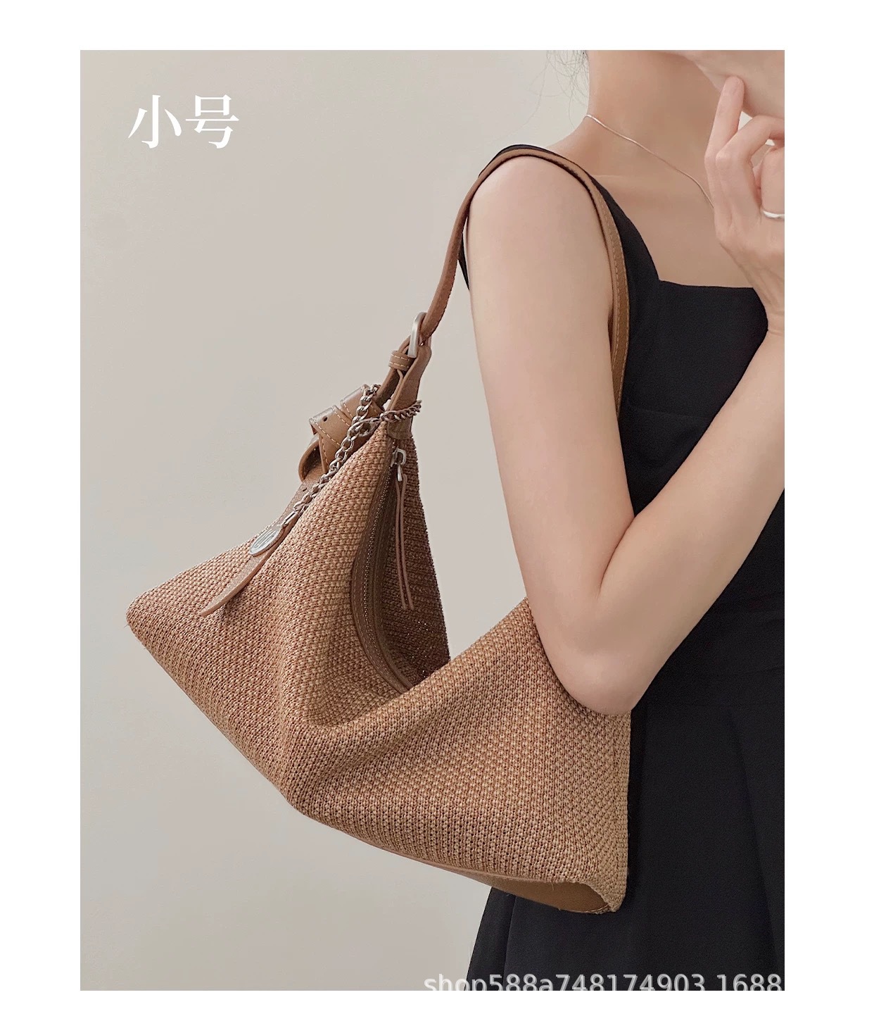 Raffia Woven Tote Bag For Women 2025 New Large Capacity Vacation Style Straw Bag Cowhide Crossbody Dumpling Bag - Thumbnail 6