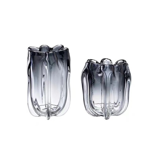 Modern Luxury Gray Petal Mouth Glassware Vase Dining Table TV Cabinet Home Living Room Hallway Decoration Flower Arrangement Decorative Item 