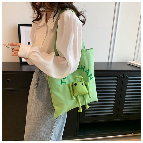 Summer Versatile Korean Canvas Bag New Niche Design College Student Commuting Shoulder Bag Internet Celebrity Cute Tote Bag