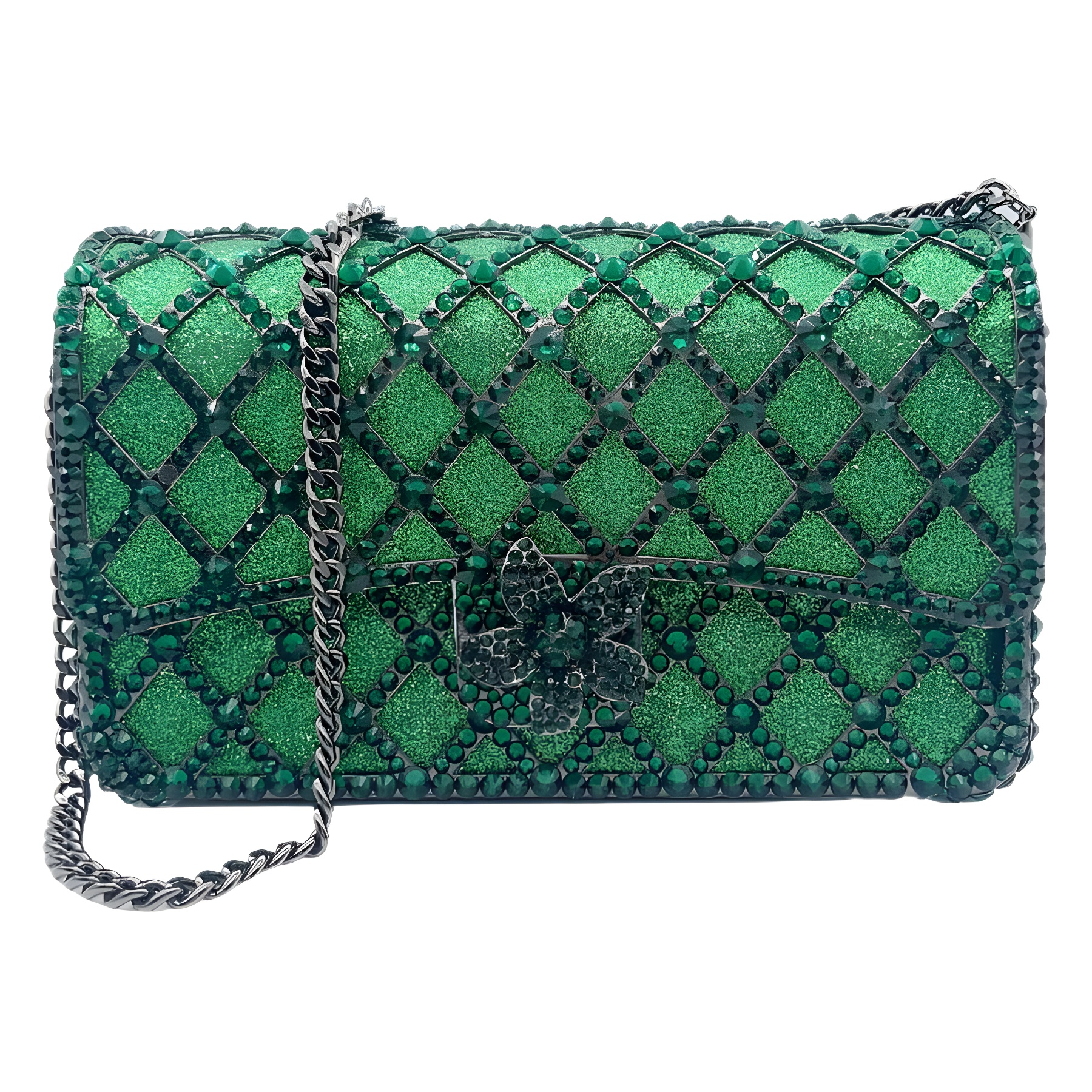 Túi clutch nữ đính đá rhinestone dạ tiệc kiểu Âu Mỹ, tay cầm và đeo vai — Vàng kim AB, Bạc AB, Màu xanh lam, Màu xanh lá