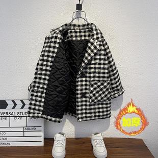 Boys' winter coat 2023 new baby Western style woolen coat children's fashionable quilted thickened mid-length clothes