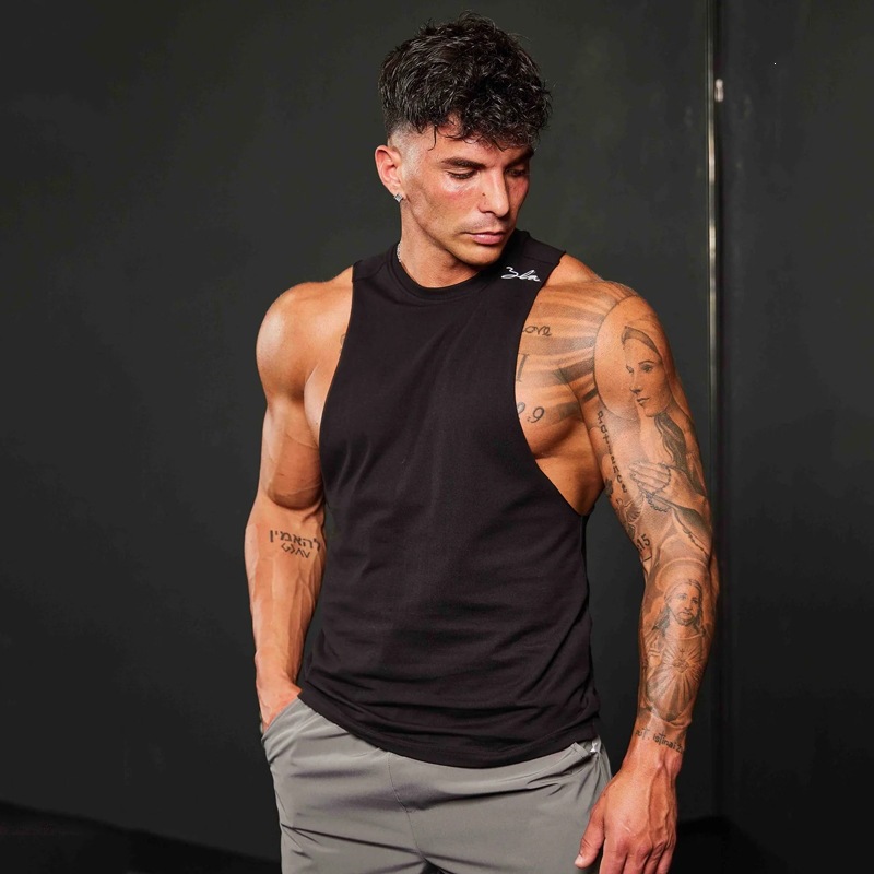 YOUNGLA Men's Cotton Round Neck Printed Sleeveless T-Shirt Muscle Sports Fitness Tank Top Vest