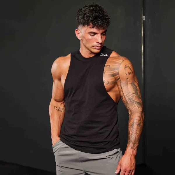 YOUNGLA Men's Cotton Round Neck Printed Sleeveless T-Shirt Muscle Sports Fitness Tank Top Vest