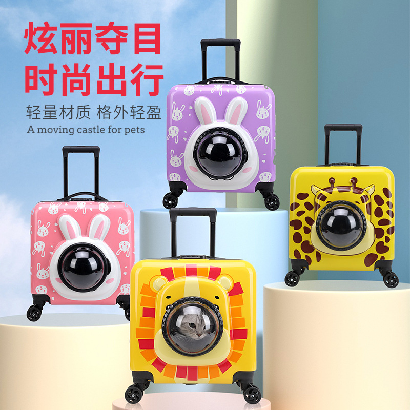 Cat Bag Outgoing Portable Pet Trolley Case Dog Cart Space Capsule Cat Luggage Large Capacity Cartoon Trolley Case
