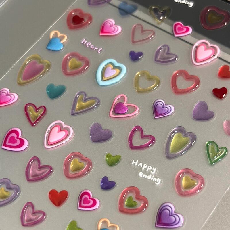 Colorful Girl Heart Dopamine Jelly Nail Art Stickers Stereo Pink Peach Heart DIY Cute Nail Sticker Pattern Colorful Girl Heart Dopamine Jelly Nail Art Stickers Stereo Pink Peach Heart DIY Cute Nail Sticker Pattern