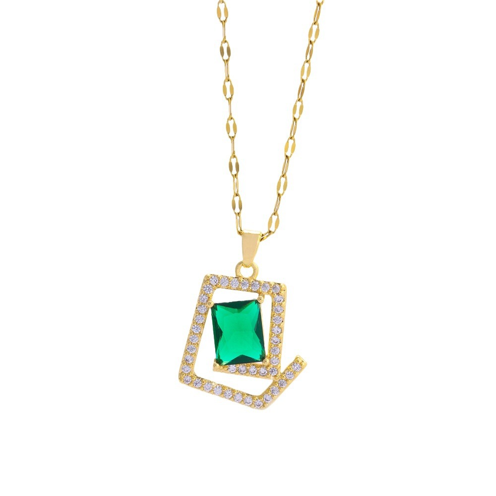 Temperament licht luxe niche design koper ingelegde zirkoon vergulde K goud titanium stalen ketting oorbellen set_voghion.com