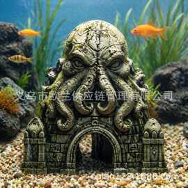 防水鱼虾繁殖洞加勒比风草景摆件仿真螃蟹宝箱鱼缸造景躲避屋629