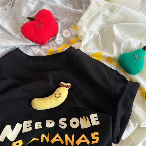 Pure Cotton Kids' T-Shirt with 3D Fruit Design, Short Sleeves – Summer Wear for Girls & Boys, Half-Sleeve Style, Perfect for Little Ones