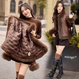 高端狐狸毛加厚保暖皮草羽绒服女短款2025冬季新款派克服保暖外套