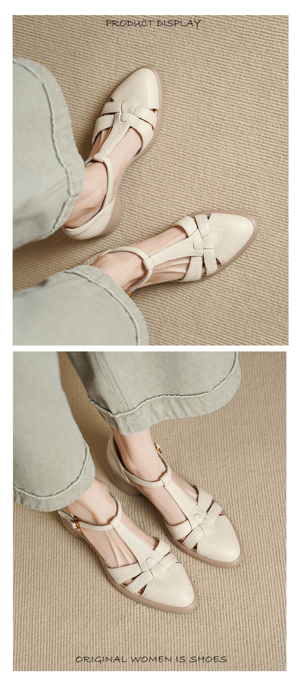Sandal nữ quai chữ T bít mũi gót vuông 5 cm phong cách La Mã — đen chi tiết 6