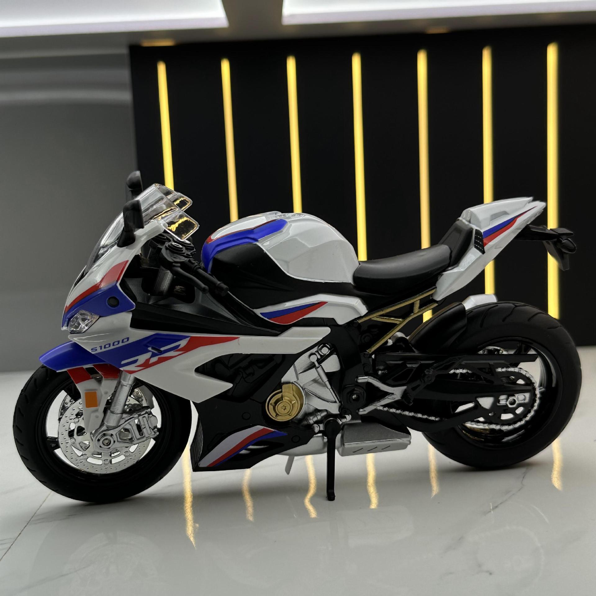 Huayi aleación coche modelo 1 a 12 baoma doble R motocicleta sonido iluminación juguete coche música modelo decoración colección