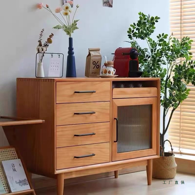 Japanese-Style Solid Wood Modern Minimalist Integrated Living Room Wall-Mounted Nordic Storage Tea Dining Room Storage Cupboard