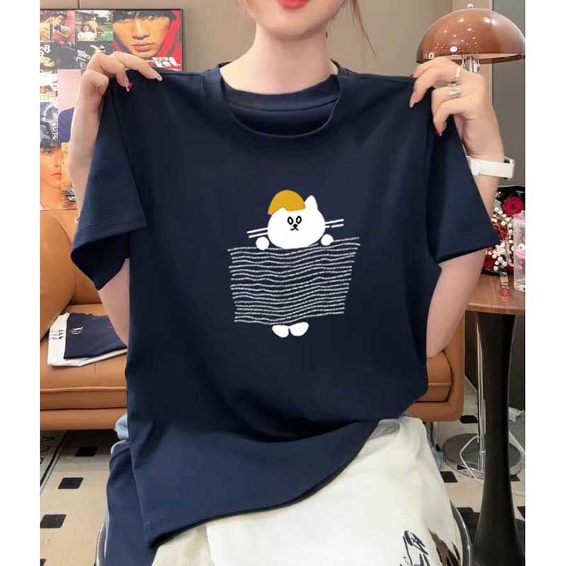 2025 新しいスタイルの年齢を減らす右肩純綿半袖 Tシャツレディースファッショナブルで多用途なグレートップボトムシャツ夏|undefined