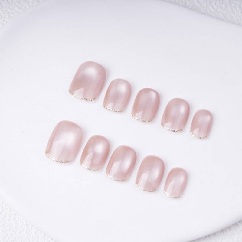 Spring New Elegant Gradient Nude Orange French-Style Gold-Edged Commuter Style Short Square Nail Tips 32 Pieces Nail Stickers