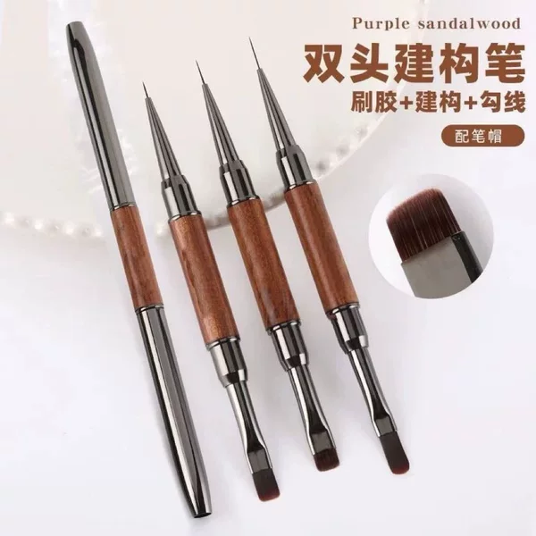 Cross-Border Dual-Head Nail Art Construction Pen, New Sandalwood Multifunctional Brush, Square and Round Painting Brush, Long Construction Line Drawing Brush, Gel Pen