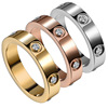 Brand fashionable accessory, golden ring stainless steel for beloved, pink gold, diamond encrusted