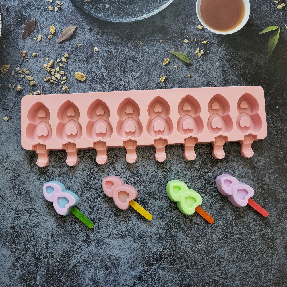 8 Lian Double Love 494 Helado Molde de silicona Paleta de helado Molde de helado Fabricación de rejilla de hielo Suministros para fiestas de verano