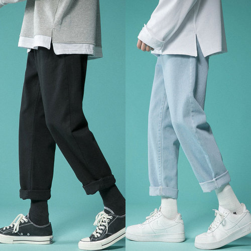  New Summer Outerwear Solid Color Straight Leg Jeans for Men Korean Version Ins Trend Brand Loose Matchy Casual Pants