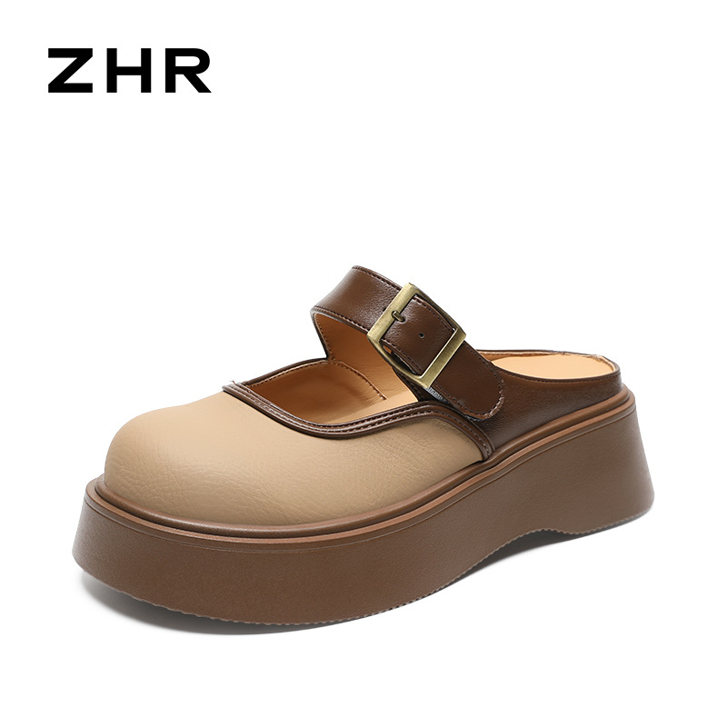 Dép sục Birken đế dày nữ bít mũi quai ngang — Nâu mơ KN77