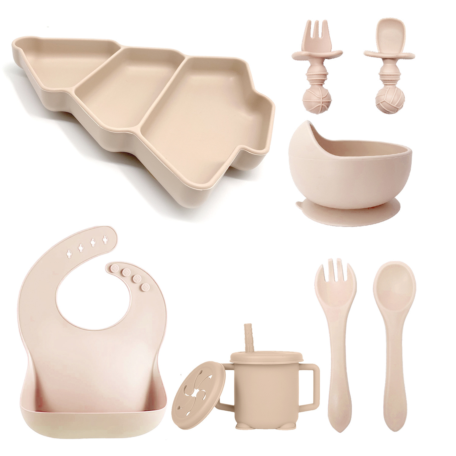 Bebé ventosas de bebés integral especial cubiertos de paneles de Navidad conjunto de platos de alimentos suplementarios platos de silicona para niños
