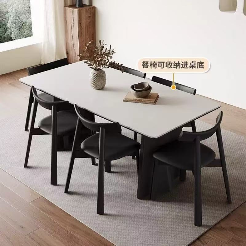 Mesa de comedor de madera maciza rectangular, diseño minimalista moderno, estilo retro, apartamento pequeño mate, mesa de comedor de tablero de roca blanca pura para el hogar