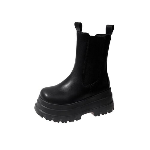 Women's Short Boots New Spring Thick Sole Slimming Mid-Calf Boots Chelsea Cylinder Boots