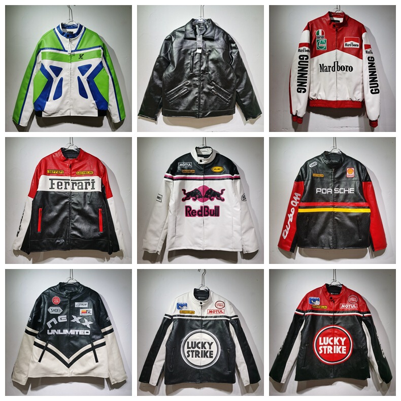 Cross-Border Pu Leather Quilted Jacket Mercedes-Benz F1 American Retro Racing Motorcycle Jacket for Men and Women