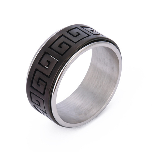 Cross-border simple stainless steel jewelry, rotatable Great Wall pattern ring titanium steel creative handmade ring direct from manufacturer supply
