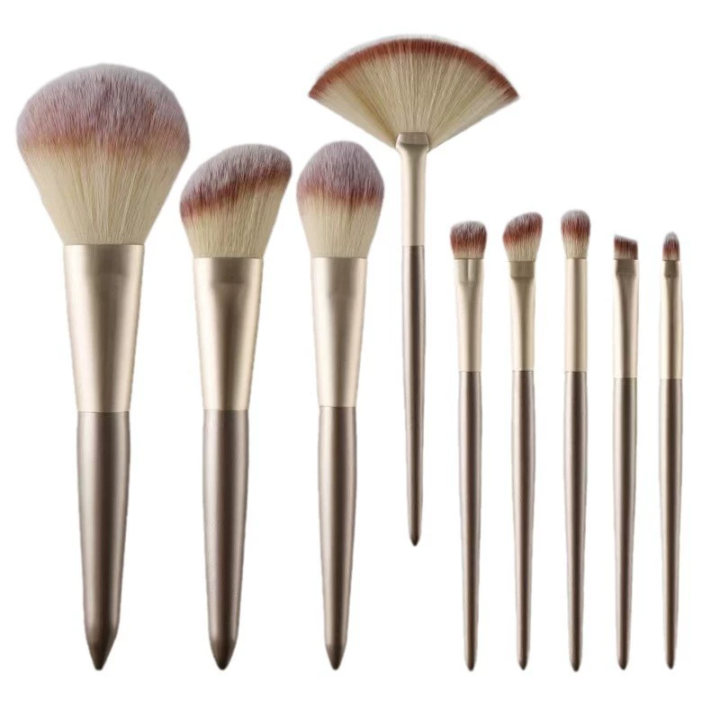 Портативная мягкая кисть для concealer, 9 штук, шампань цвет, полный комплект