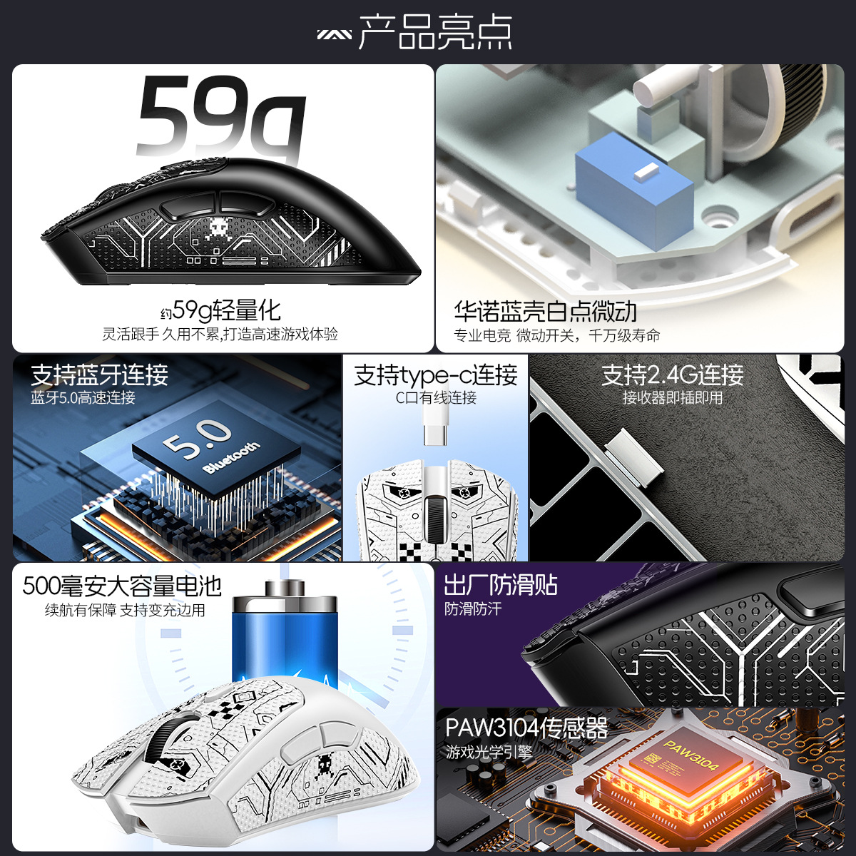 Silver G20 Bluetooth inalámbrico modelo triple de ratón ligero juego de deportes computadora de escritorio RGB cableado Amazon modelo privado