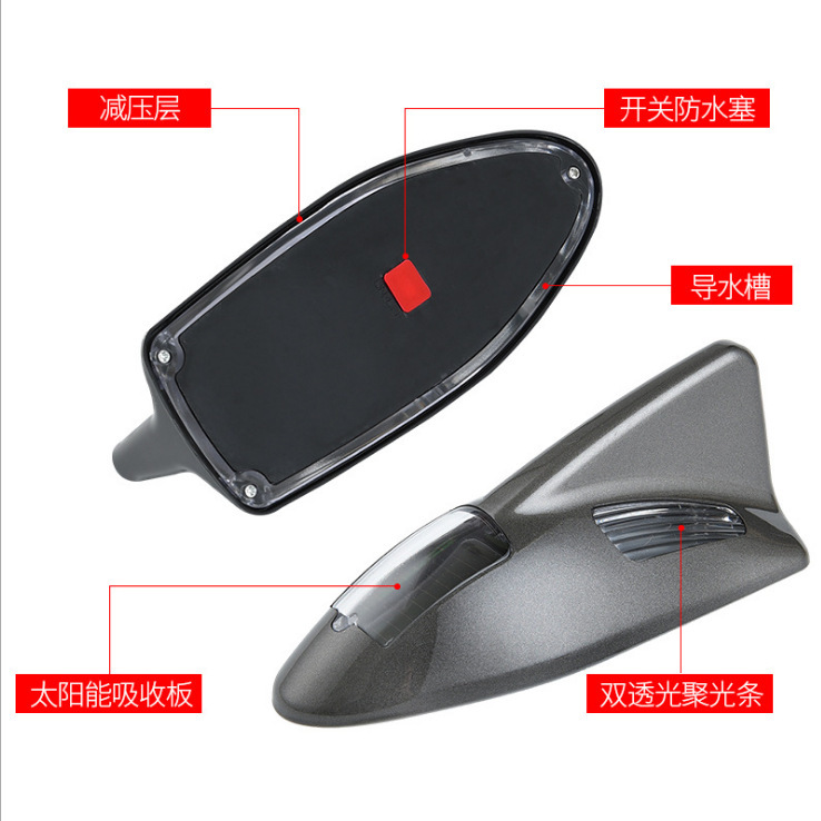 Car Solar Warning Light, Car Shark Fin Dual Light Antenna, Roof-Mounted Flashing Warning Light, Car Accessories