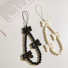 簡約黑白蝴蝶結珍珠掛飾吊手機殼掛繩手機鏈條相機ccd掛飾鑰匙扣