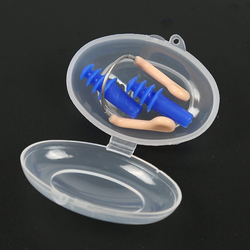 ¡Reducción de precio! Embalaje de cartón, clip nasal, tapones para los oídos, alambre de acero impermeable, equipo de natación antideslizante, tapones para los oídos impermeables de silicona suave